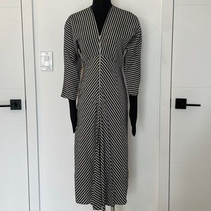 Maje Women's Black and White Stripe Rava Striped Woven Midi Dress